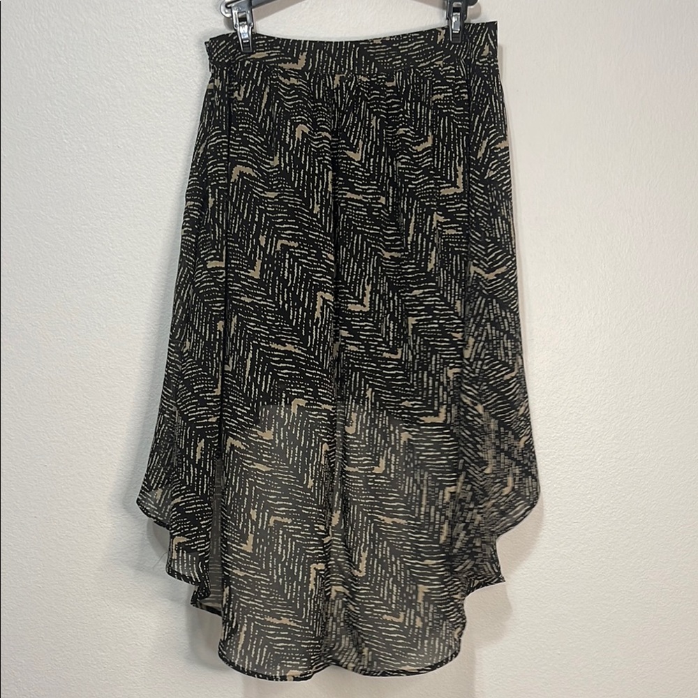 Forever 21 Black and Beige High-Low Midi Skirt Size Medium Waist 14” No Stretch - Picture 3 of 8